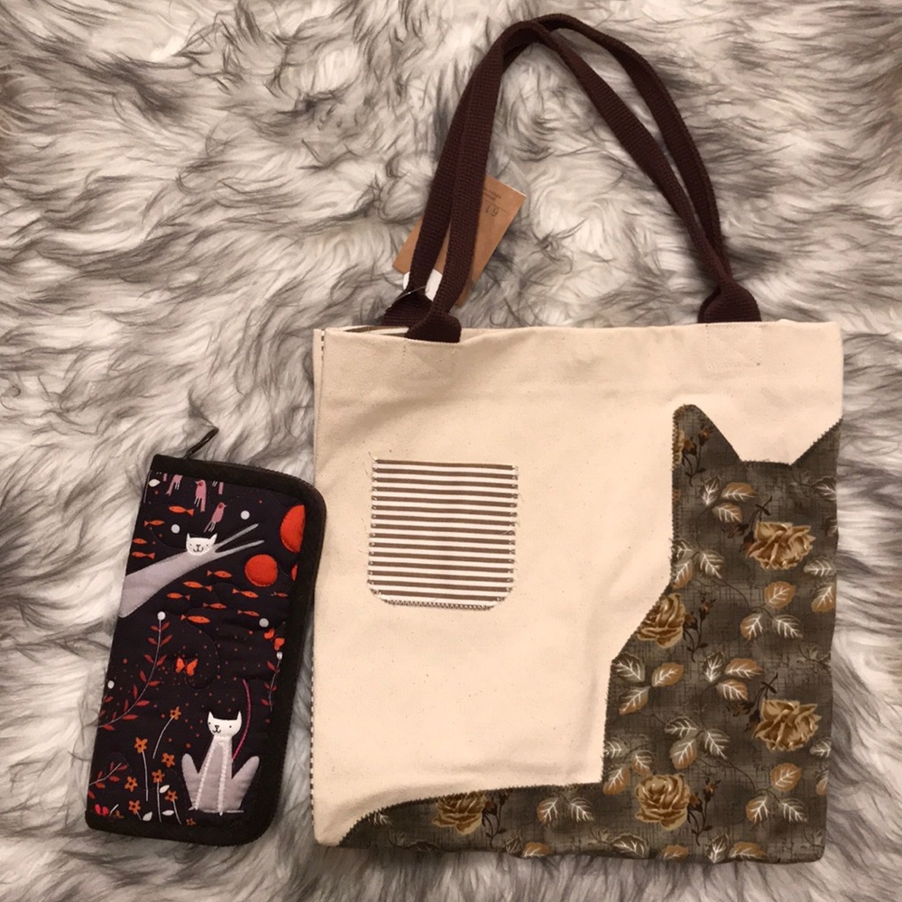 Handmade Fabric shoulder bag and long wallet.